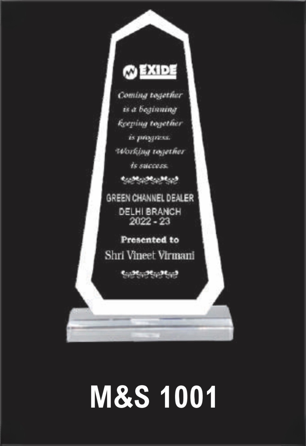 Laser Etched Acrylic Modal Number M&S 1001