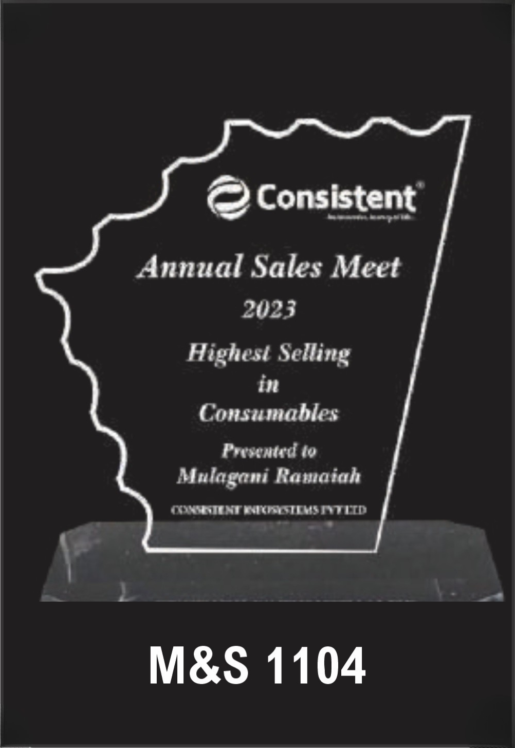 Laser Etched Acrylic Modal Number M&S 1104